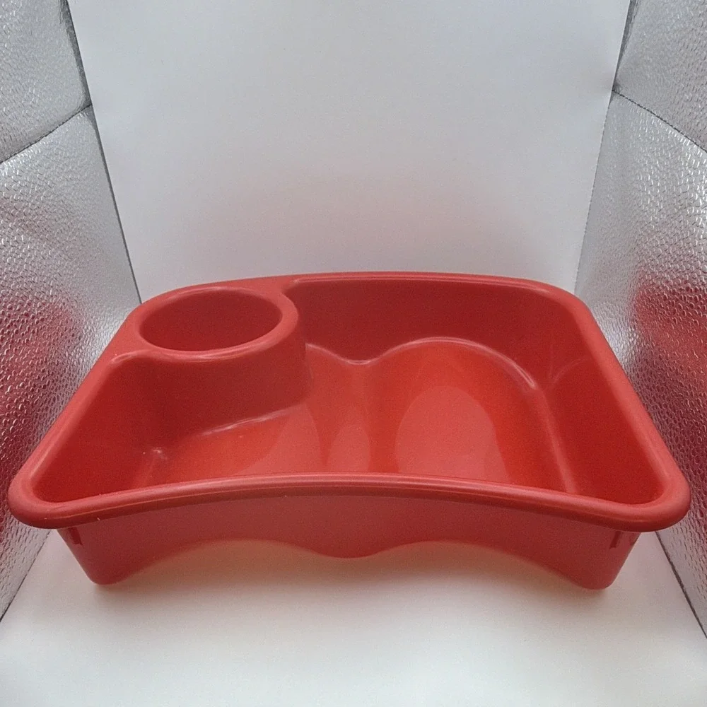 Barely Used Buc-ee's Red Plastic Divided Snack Tray w/ Dip Cup, 2 Compartments